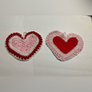 Valentines Heart Decorations Potholders New Handmade Crochet